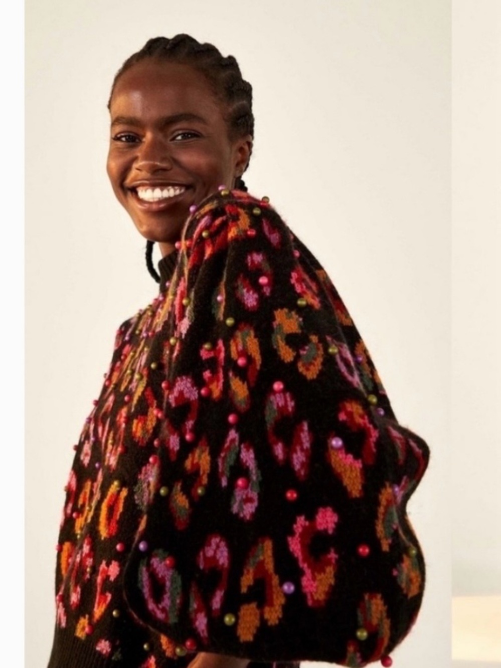 FARM Rio Black Ikat Dyed Leopard Ball Sweater size L - Picture 3 of 11
